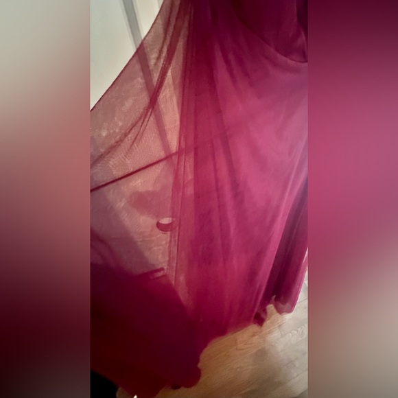 EUC Burgundy Tulle & Inside Lining Formal Dress Top Neck Tie Size 18 W - Picture 3 of 16